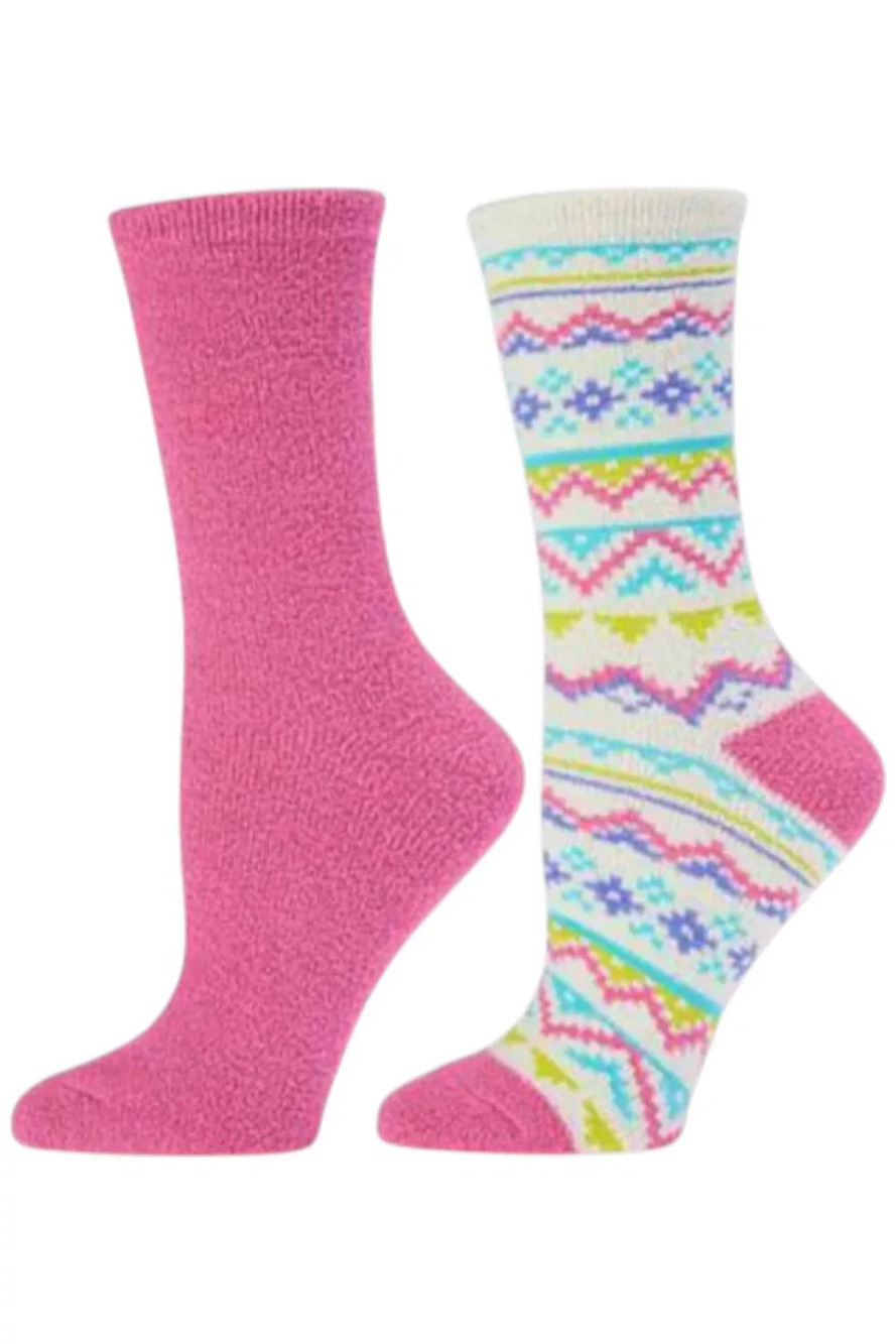 Comfort Code Women's 2pack Holiday Microterry Double Layer Socks Pink